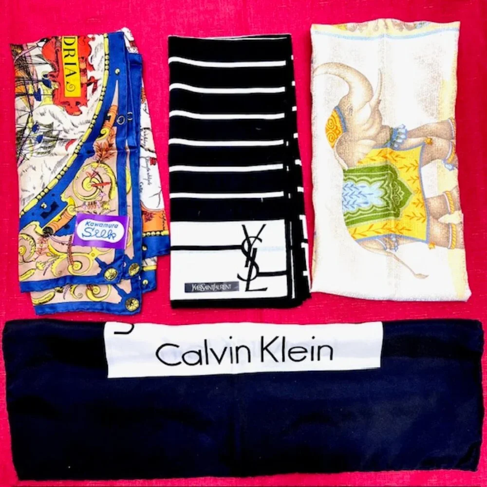 BUNDLE 4: YSL-JIM THOMPSON-CALVIN K-KAWAURA Scarf/Handker Cotton/Silk 23